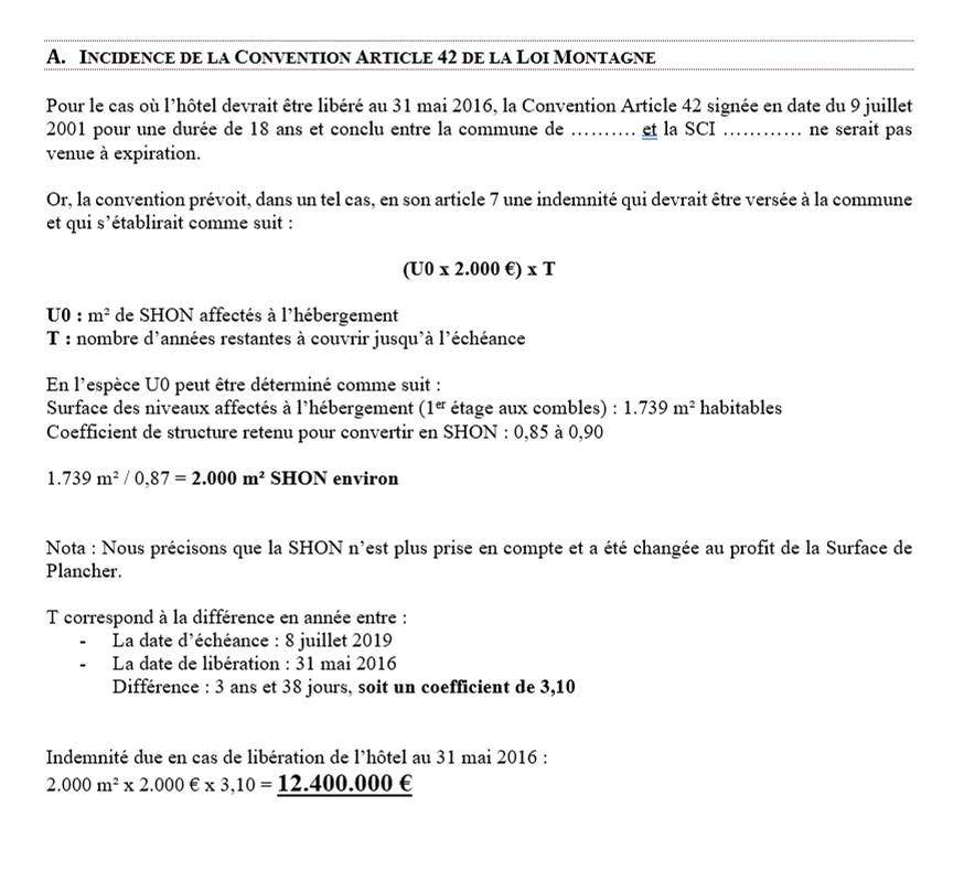Estimation d'un bien immobilier pour l'isf en cas de litige avec les impôts ISF, IFI 2 Exemple de calcul d’indemnité due dans le cas d’une rupture d’une convention article 42 loi Montagne