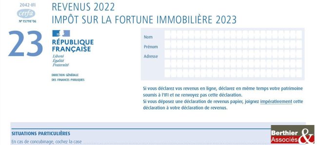 Formulaire 2042 déclaration IFI