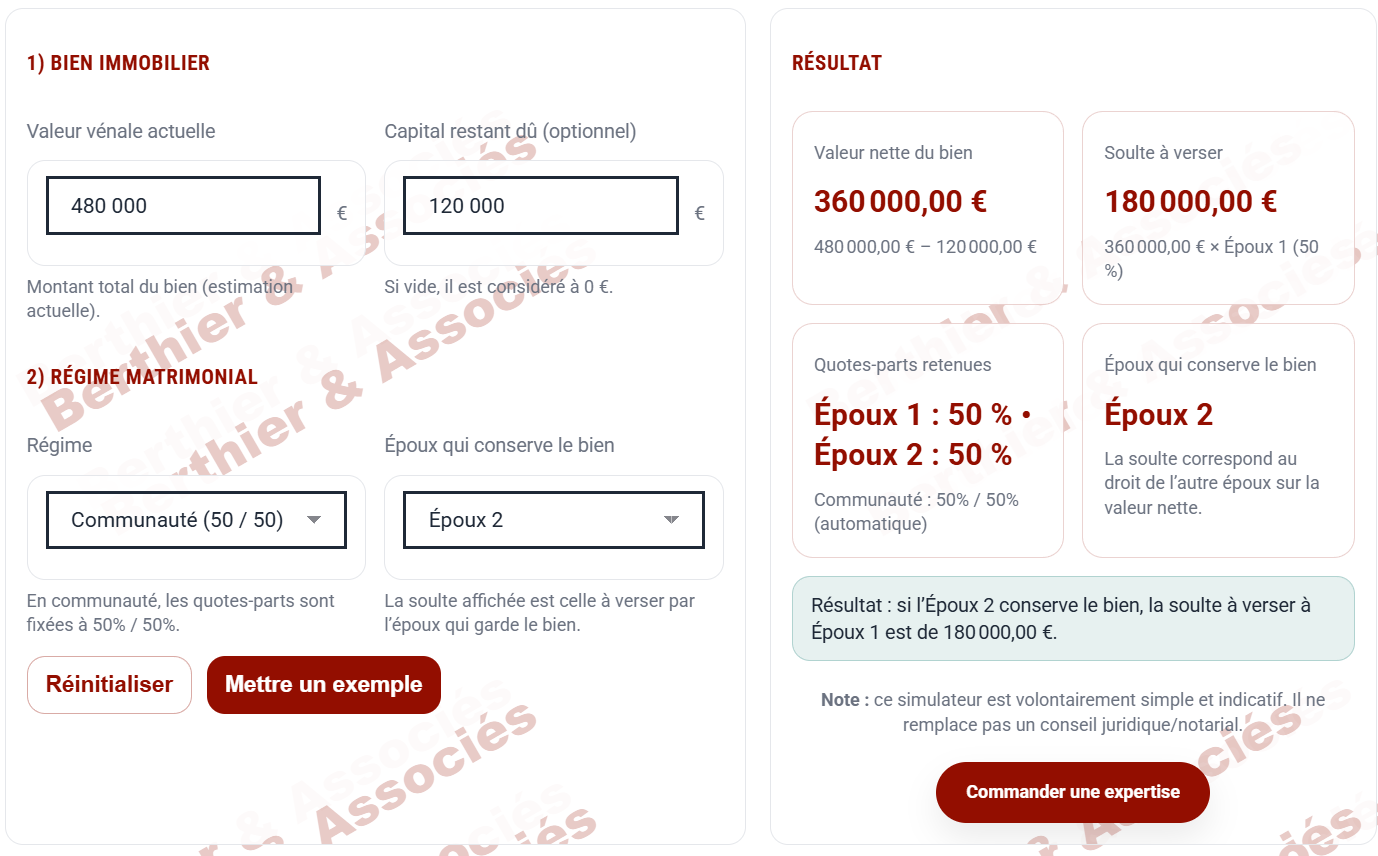 Simulateur calcul de soulte (Divorce) - Berthier et Associés expertises ...